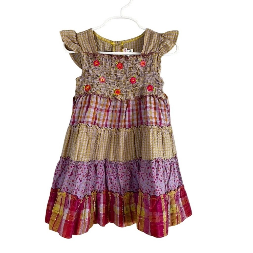 Colorful Patchwork Floral Dress 4 Pink Tiered Smock Boho Indie Folk Earthy Artsy